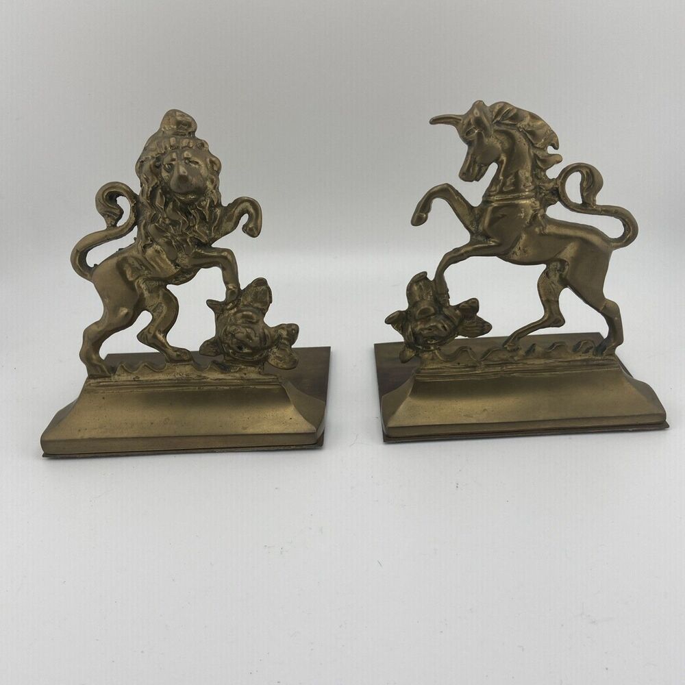 MCM War Of The Roses Unicorn Lion Brass Bookends